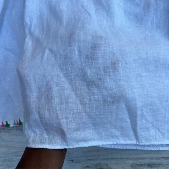 Zara Linen‎ Top Size Medium Womens Off Shoulder Blouse Bohemian Fringe Hem - Picture 8 of 11